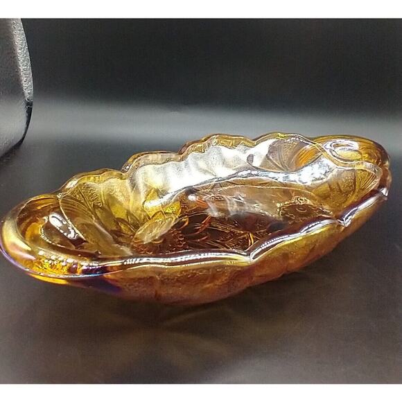 VTG Indiana Glass Carnival Marigold Sunflower Oval Celery Relish Dish 9.25" - Picture 6 of 10